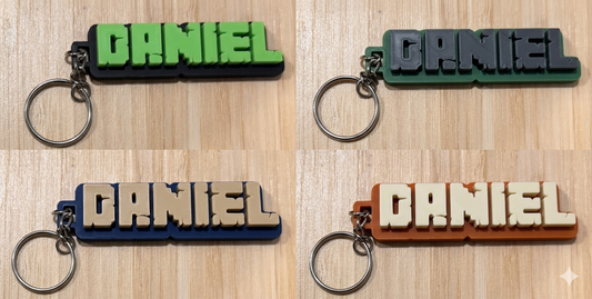 Custom 3D Printed Name Keychain – Dual-Color Personalized Keyring
